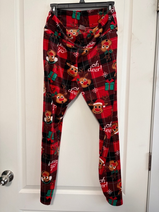 No Boundaries Pants - No Boundaries Red Plaid velour Reindeer Print Leggings